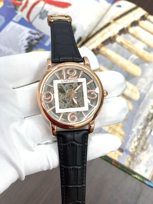 RAC Black Leather Strap Automatic Dial Copper Ring Men Watch 901691