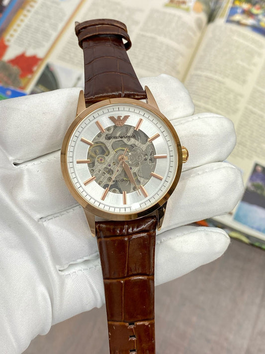 Mra Brown Leather Strap White Dial Automatic Men Watch 901836