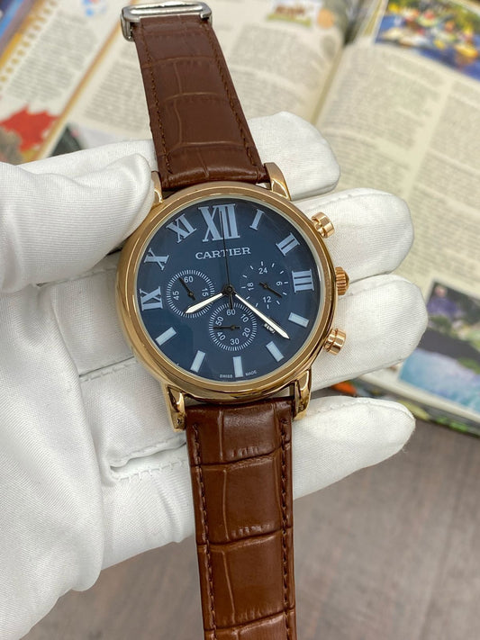 Rac Brown Strap Blue Dial Copper Ring Chrono Working Men Watch 901783