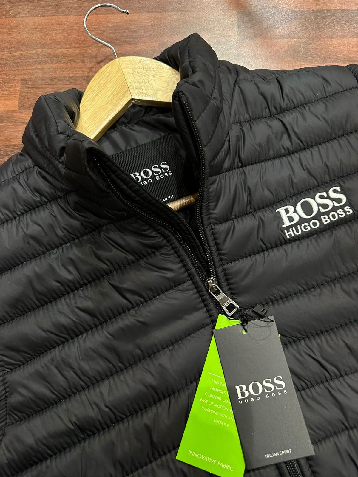 SOB Black Colour Front Logo Embroidery Puffer Zipper Jacket 78901