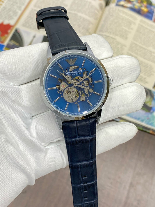 Mra Black Leather Strap Blue Dial Automatic Men Watch 901833