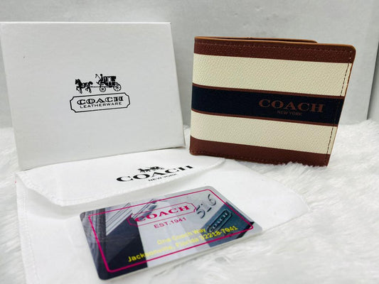 COA AOC Branded Luxury Italian Leather Brown White Navy Colour Wallet 81103