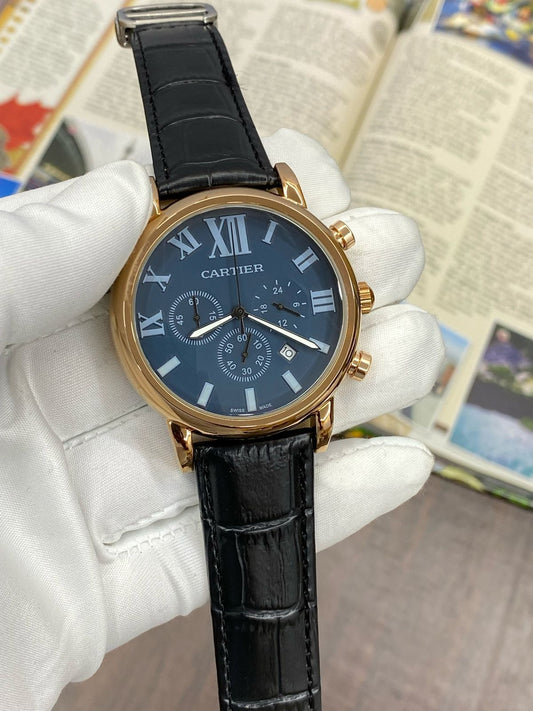 Rac Black Strap Blue Dial Copper Ring Chrono Working Men Watch 901781