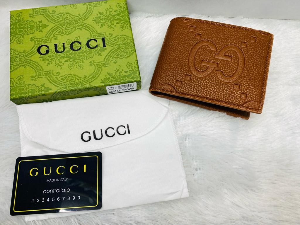 GUC CUG Branded Luxury Italian Leather Brown Colour GG Print Wallet 86414