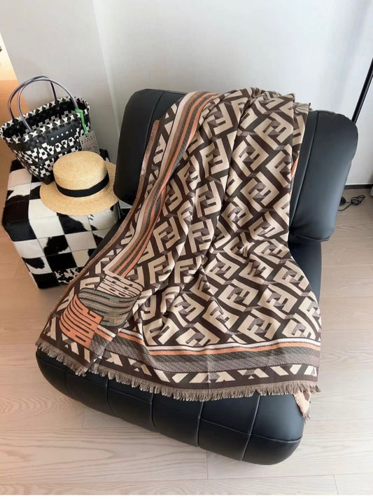 Nef Stole Scarf Brown White Orange Colour Ff Print 981024