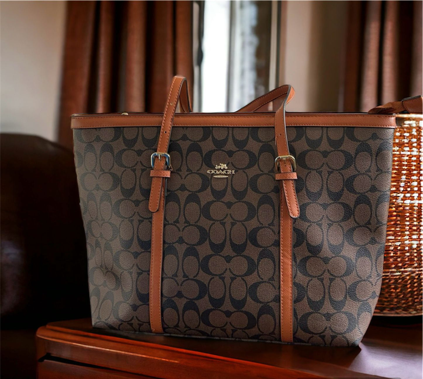 AOC Brown Colour With Monogram Print Ladies Tote Bag 987468