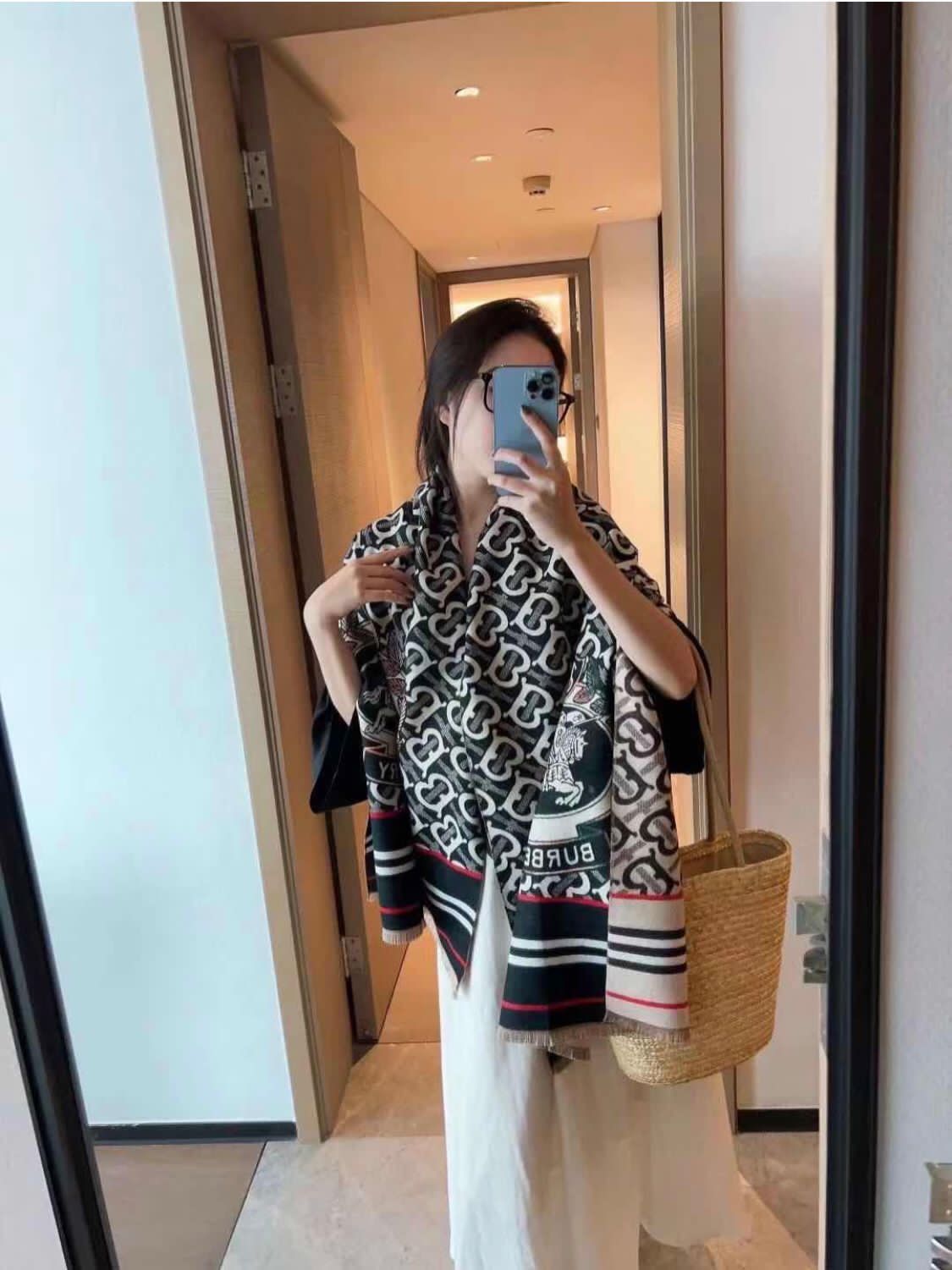 Rub Stole Scarf Black White Orange Colour Bb Print 981027
