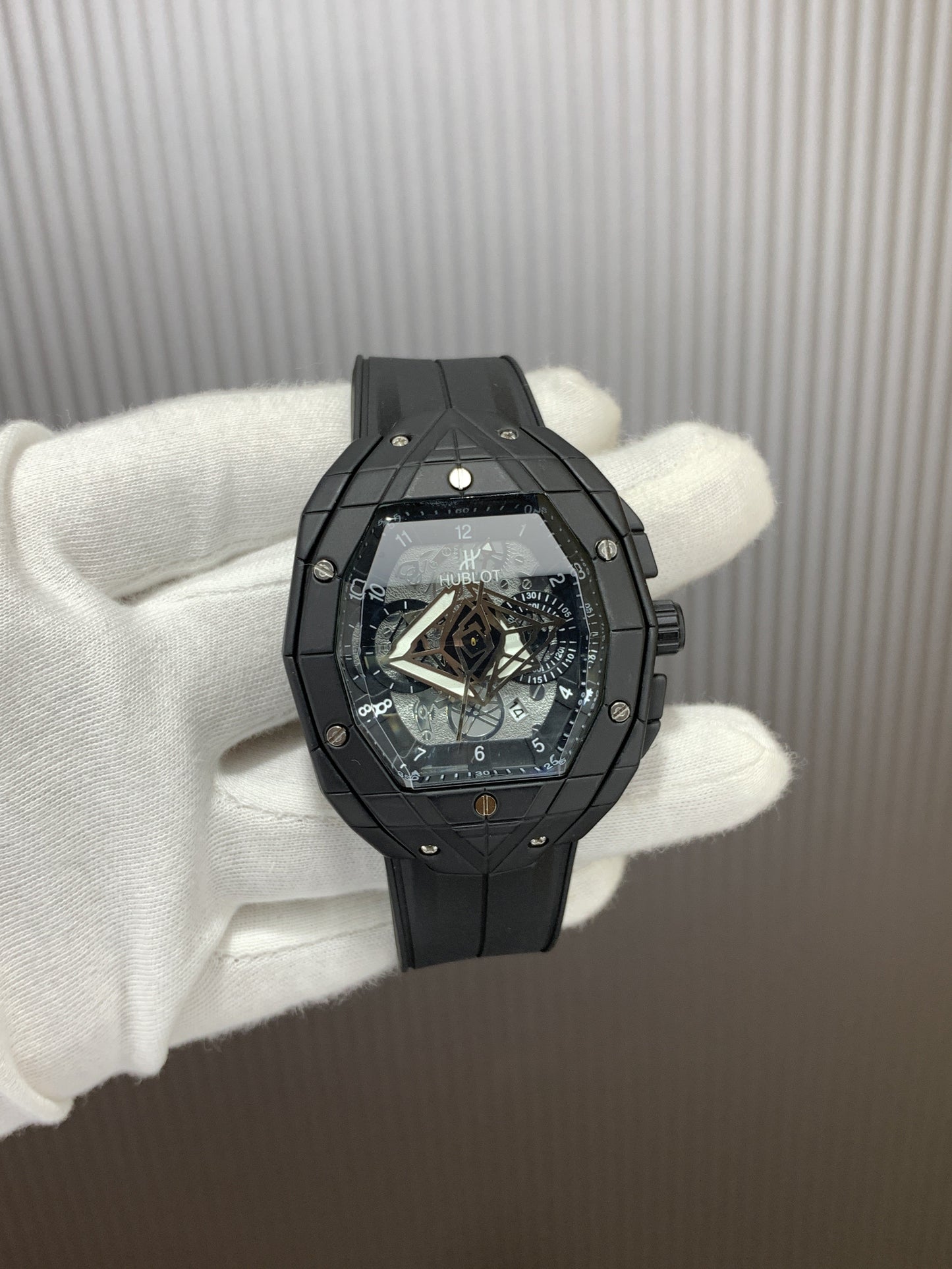 Buh Black Strap Black Silver Dial Men Watch 901533