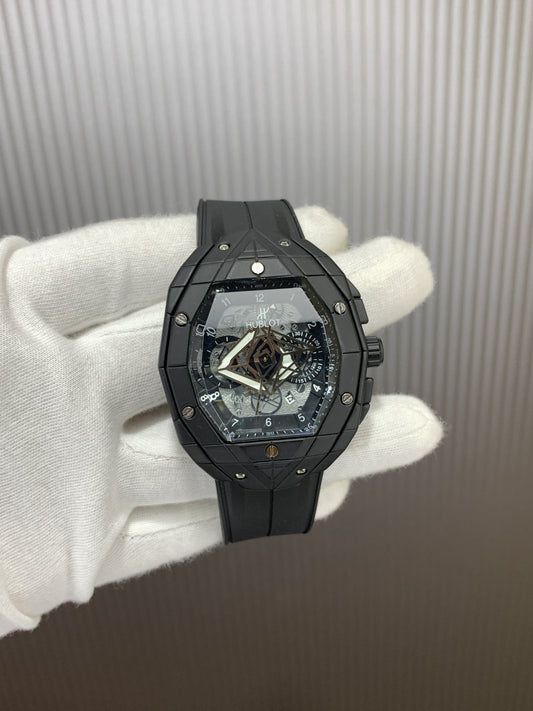 Buh Black Strap Black Silver Dial Men Watch 901533