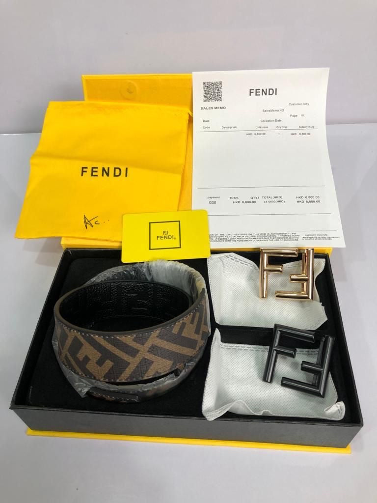 Nef Black Gold Two Buckle FF Print Belt 120122