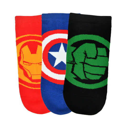 BALENZIA X MARVEL IRON MAN,CAPTAIN AMERICA & HULK LOGO ANKLE LENGTH SOCKS FOR MEN-(PACK OF 3 PAIRS/1U)(FREE SIZE)BLUE,RED,GREEN