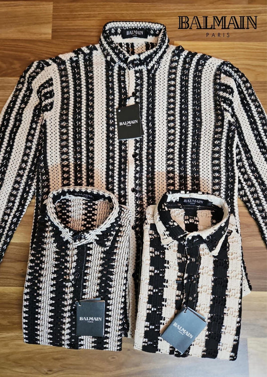 LAB Black Cream Colour Full Sleeve Crochet Shirt 12586