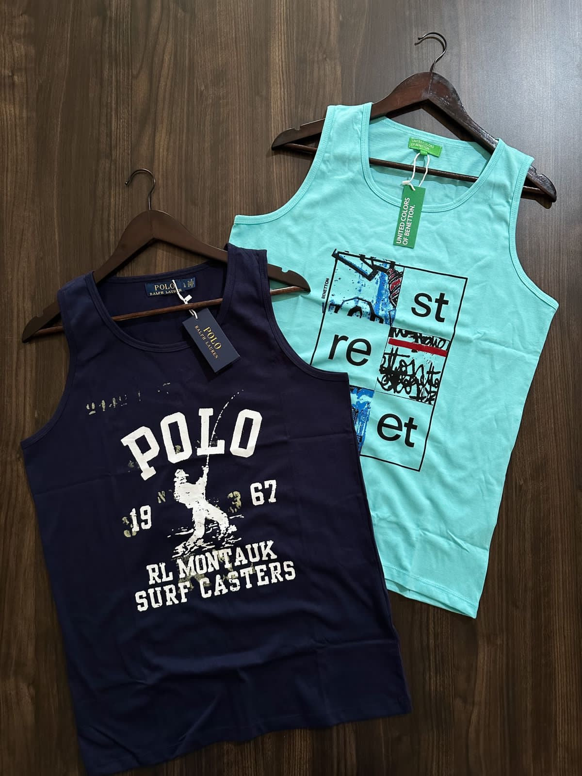 UNITED Teal Colour With Front Print Cotton Sando 65688