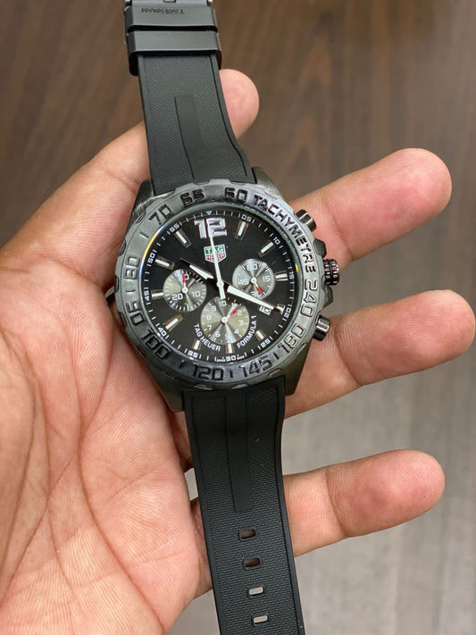 Gat Black Slicon Strap Black Ring Black Dial Chronograph Working Men Watch 901519