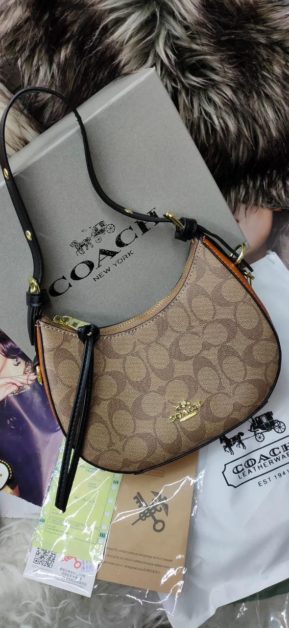 AOC COA Beige Orange Colour Ladies Sling Bag With Box 2721