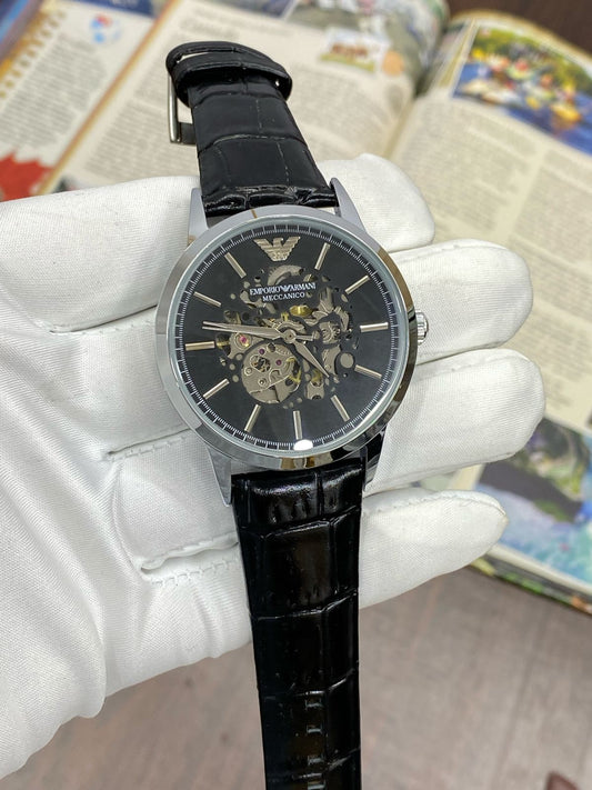 Mra Black Leather Strap Black Dial Automatic Men Watch 901834