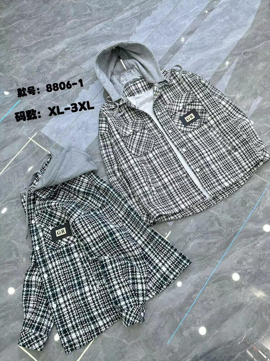 YGFS GR Green White Multi Colour Check Print Full Sleeve Hoodie Jacket 8806