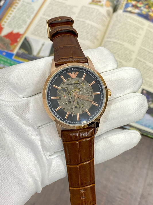 Mra Brown Leather Strap Black Dial Automatic Men Watch 901835