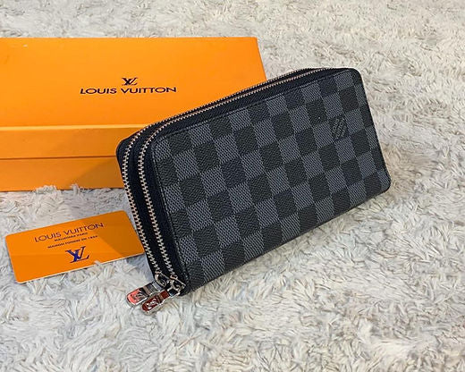 UOL Black Colour Check Ladies Clutch Zipper Wallet 600177