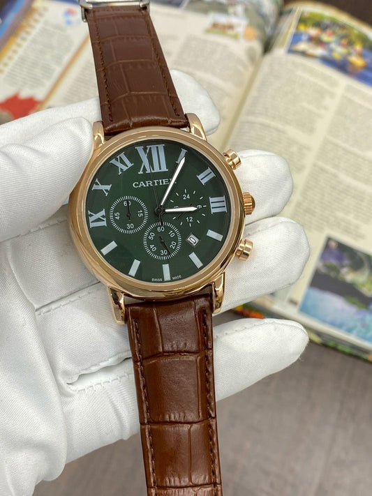 Rac Black Strap Green Dial Copper Ring Chrono Working Men Watch 901782