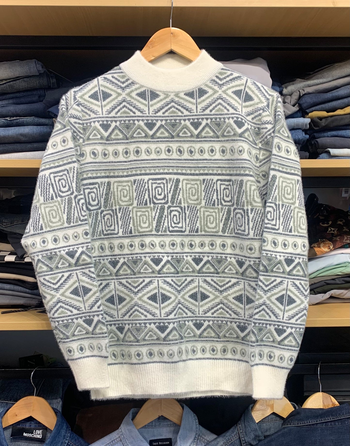 White Colour With Green Christmas Print Premium Quality Sweater 360031