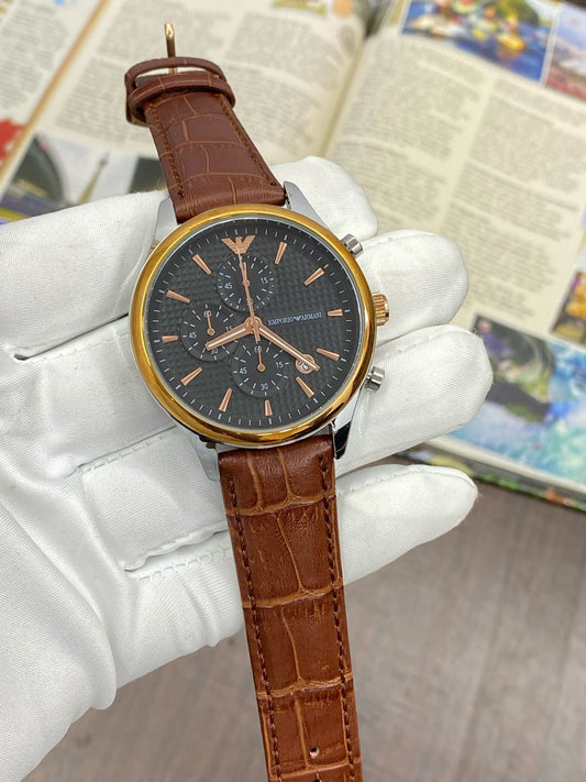 Mra Brown Leather Strap Black Dial Men Watch 901837