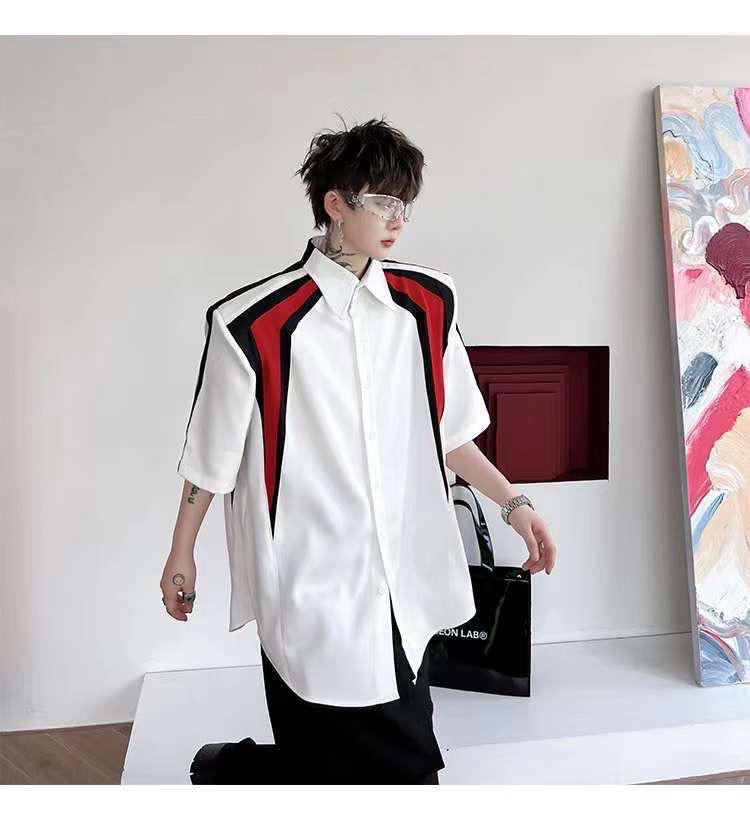 White Colour With Black Red Colour Design Half Sleeve Shirt 7833