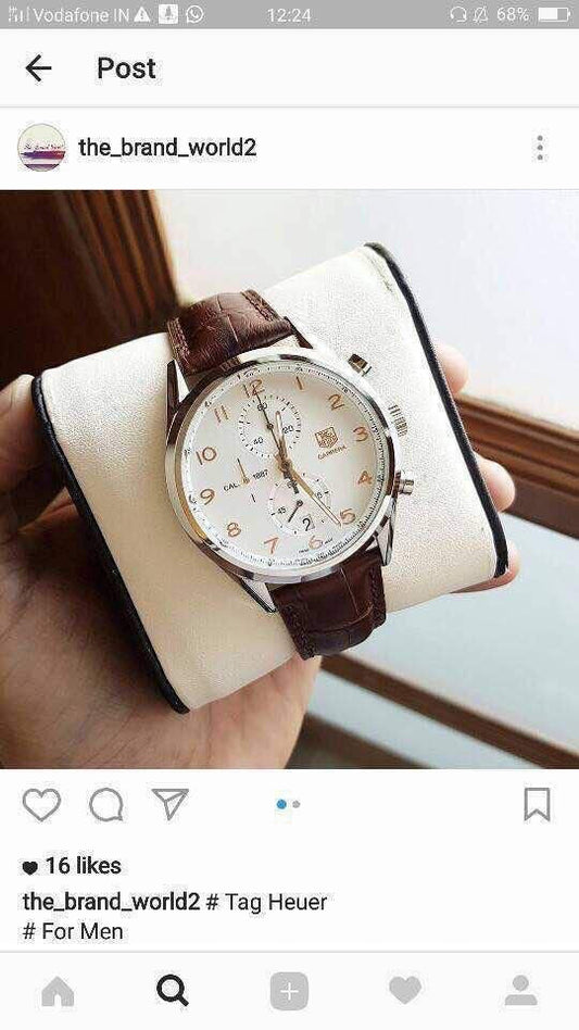 Gat Brown Strap Silver Ring White Dial Chrono Working Men’s Watch 401173