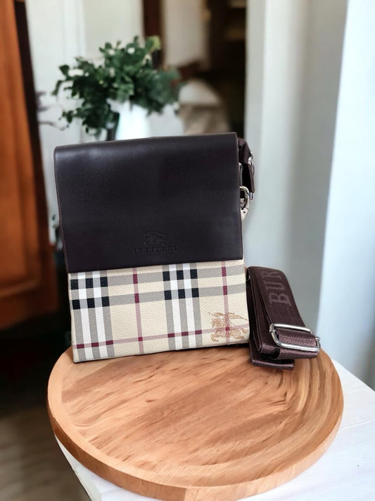 Bur Rub Unisex Cream Brown Side Sling Bag 8097