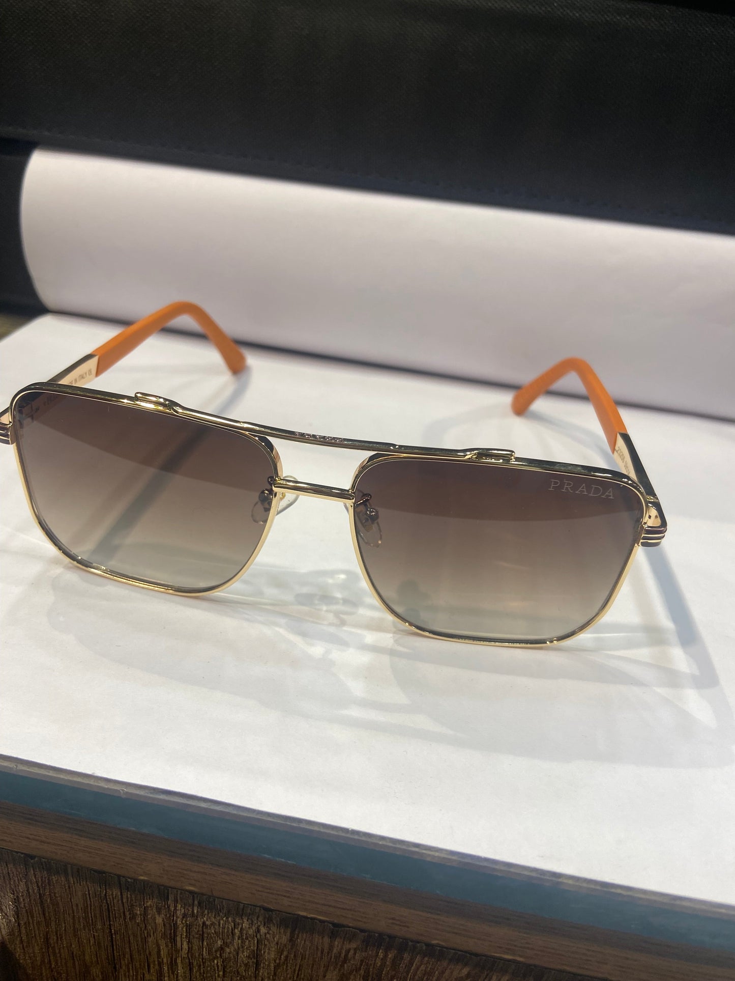 ARP PRA Gold Orange Frame Brown Shade Unisex Sunglass 23206 59 14 142