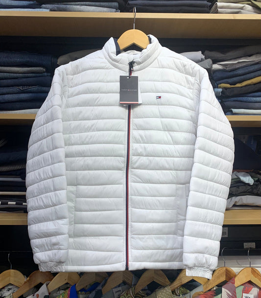 MOT White Colour Front Logo Embroidery Puffer Zipper Jacket 78913