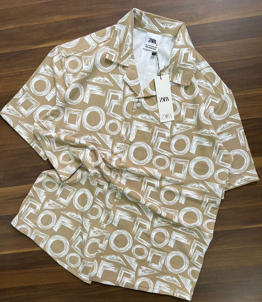 ZR RAZ Beige Colour With Printed Half Sleeve Shirt 72001