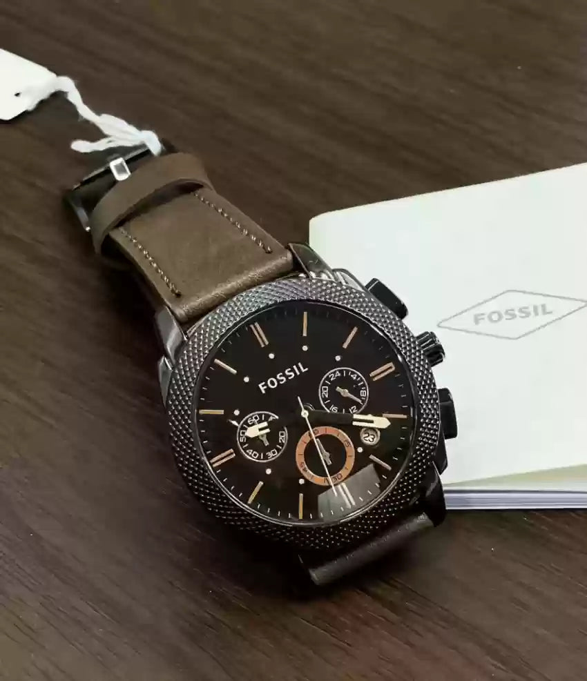 Sof Brown Strap Black Dial Chrono Working Watch For Men Premium Quality 987966