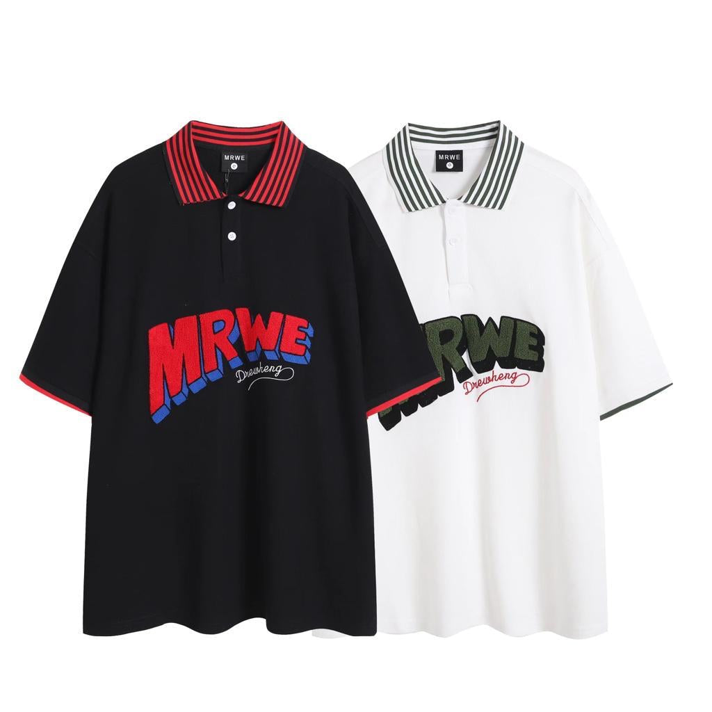 MRWE Black Colour With Front Embroidery Design Half Sleeve Collar Tshirt C313