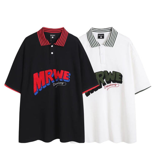 MRWE Black Colour With Front Embroidery Design Half Sleeve Collar Tshirt C313