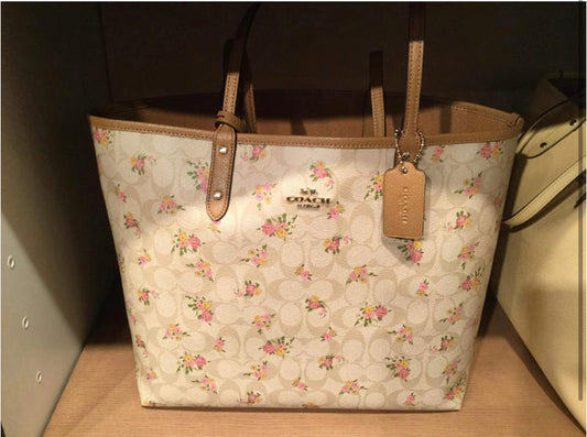 AOC Cream Colour With Flowers Print Monogram Ladies Tote Bag 57361