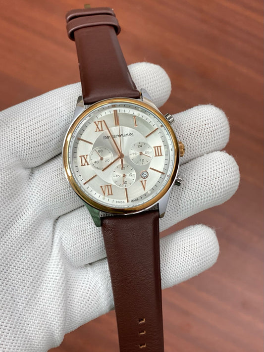 Mra Brown Strap Silver Copper Dial Men Watch 901841