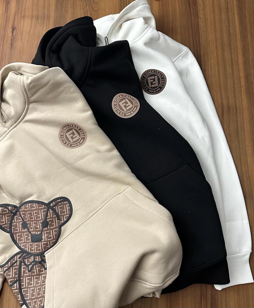 NEF White Colour With Front Teddy Print Cotton Fabric Premium Quality Hoodie 220512
