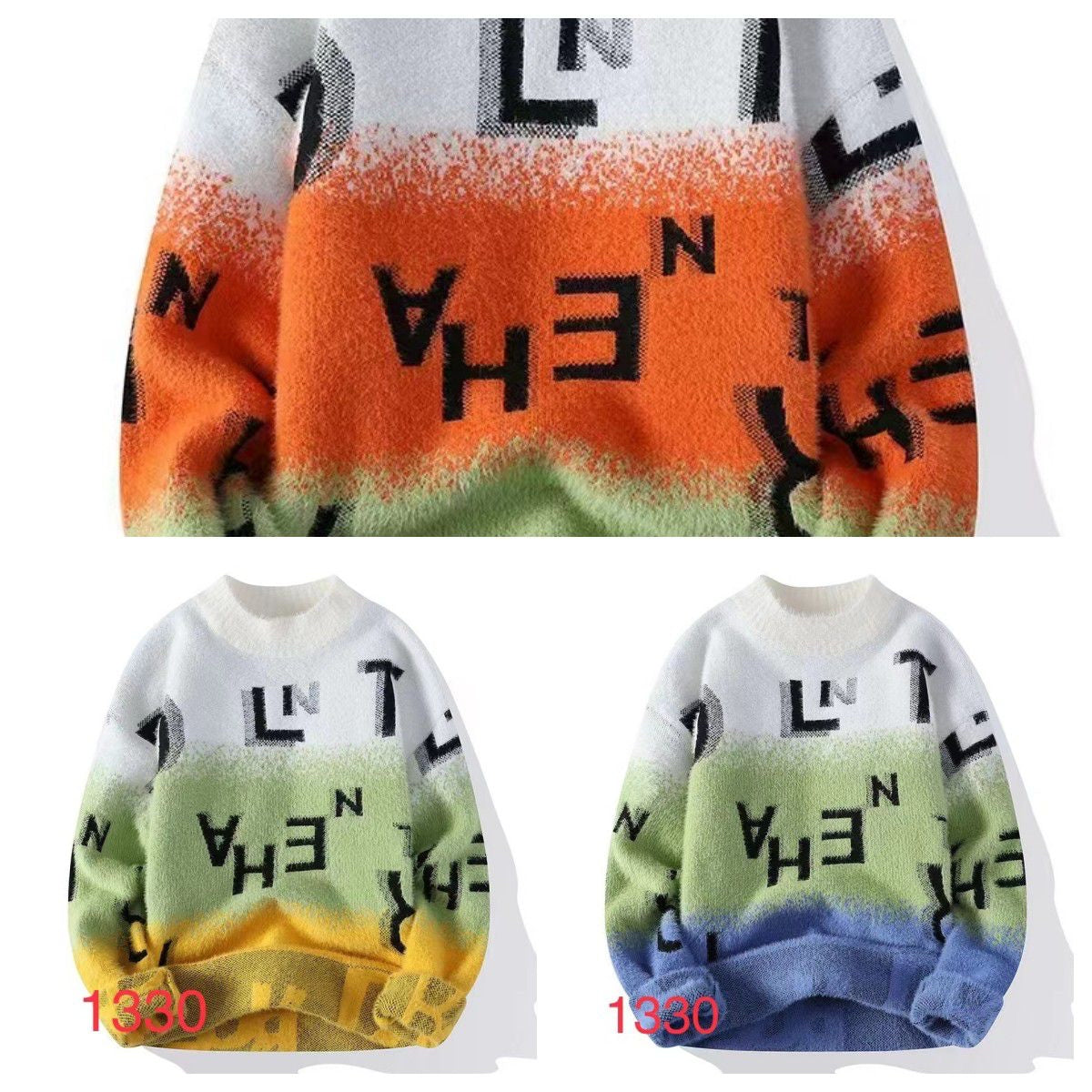 DLNT White Grey Yellow Colour Word Print Winter Men's Sweater Korean Fashion Letter Streetwear Sweater 19330
