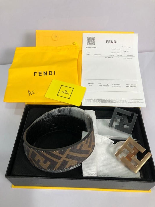 Nef Black Gold Two Buckle FF Print Belt 120121