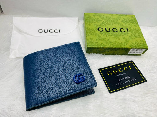 GUC CUG Branded Luxury Italian Leather Blue Colour Grey GG Logo Print Wallet 86311