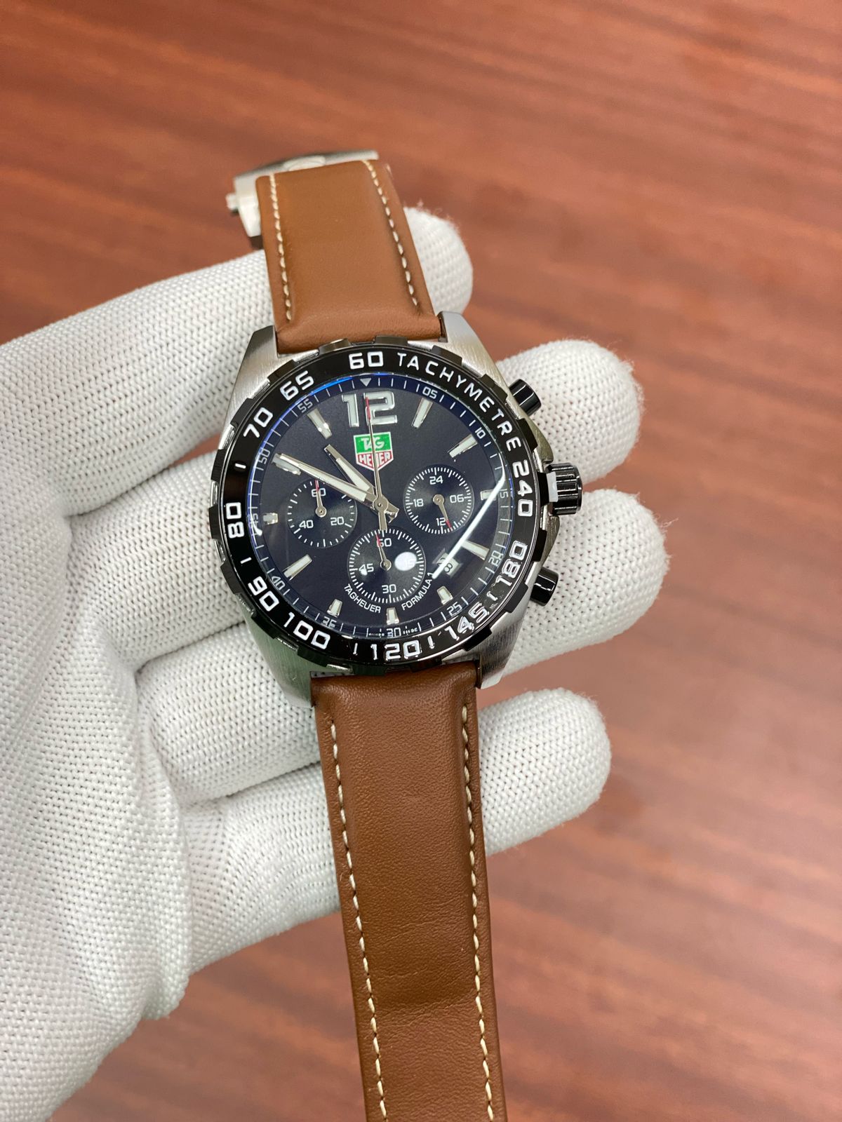 GAT Brown Leather Strap Black Ring Black Dial Men Watch 987790