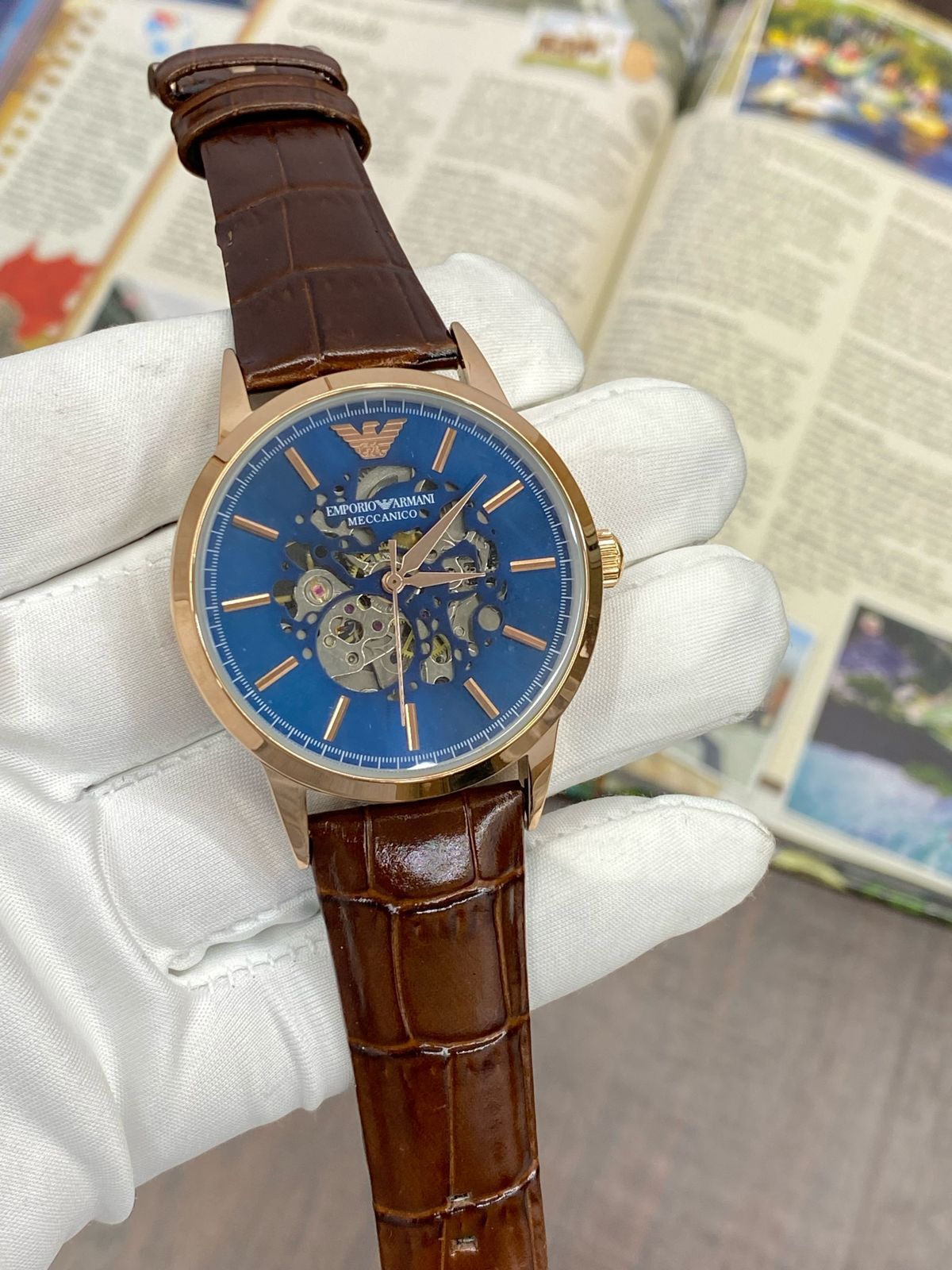 Mra Brown Leather Strap Blue Dial Automatic Men Watch 901830
