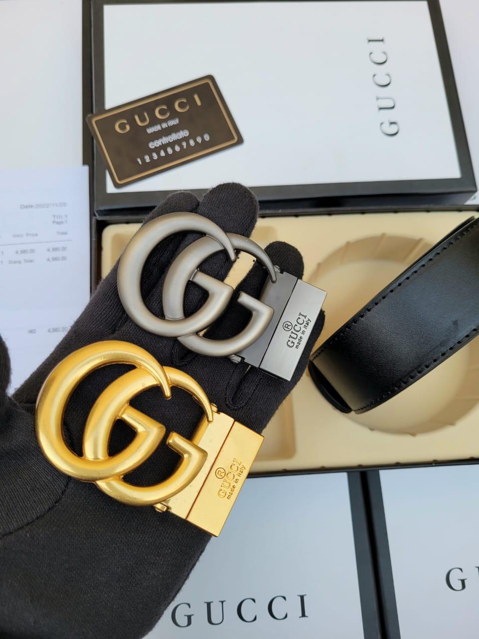 Cug Grey Gold Two Buckle Black Men Belt 120129