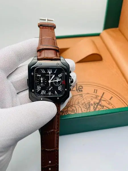 RAC CAR Brown Leather Strap Black Square Dial Men Watch 880023