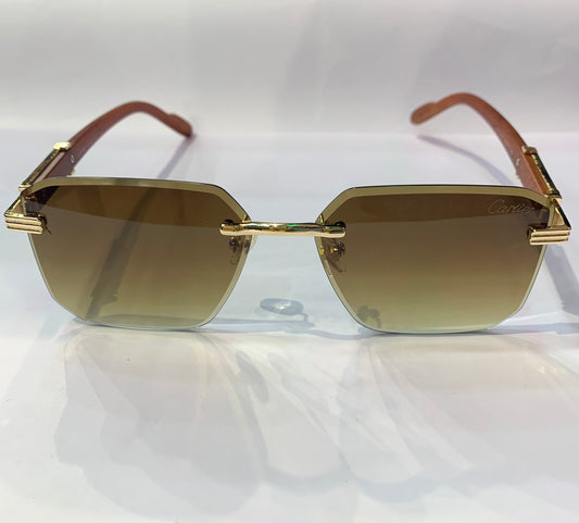 RAC Frameless Golden Brown Stick Brown Shade Premium Quality Sunglass OW3101 60 17-140