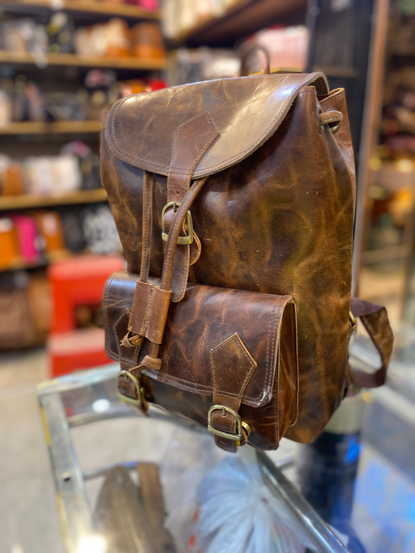 Brown Colour With Plain Design Genuine Leather Premium Quality Backpack 44404