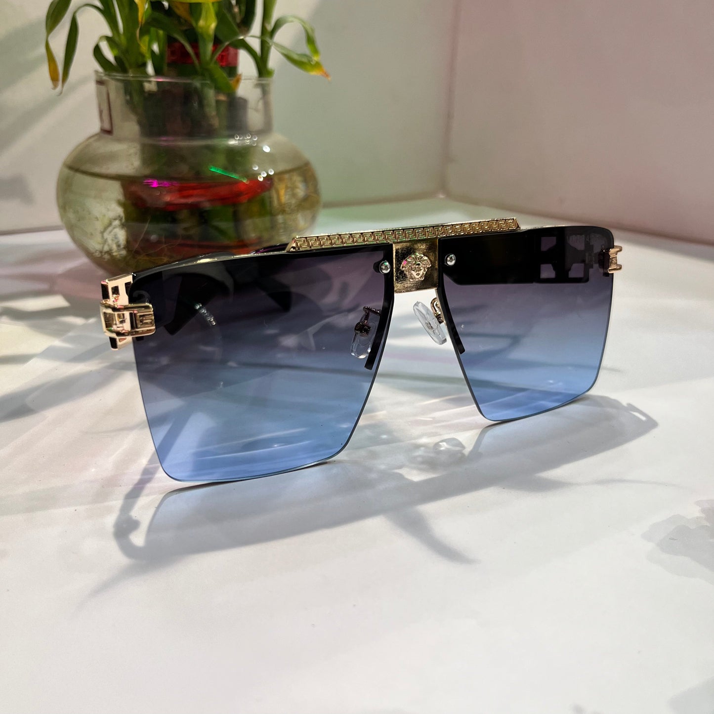 Rev Gold Black Frame Blue Shade Heavy Quality Sunglass 173956218140