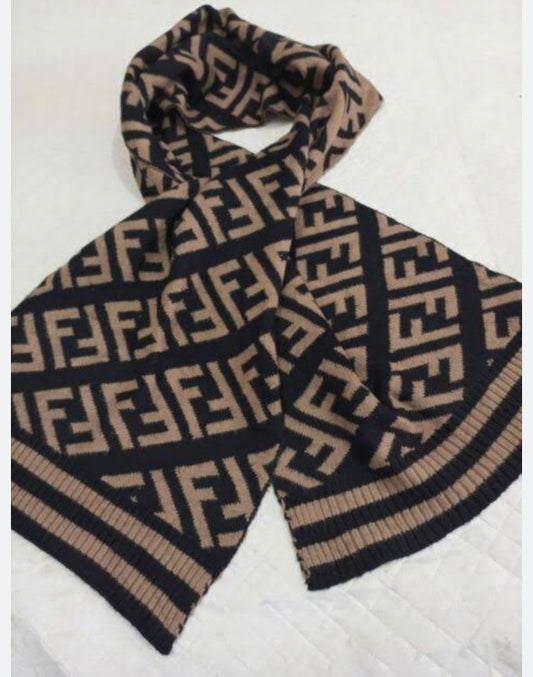 NEF Stole Scarf Black Brown Colour FF Print 981017