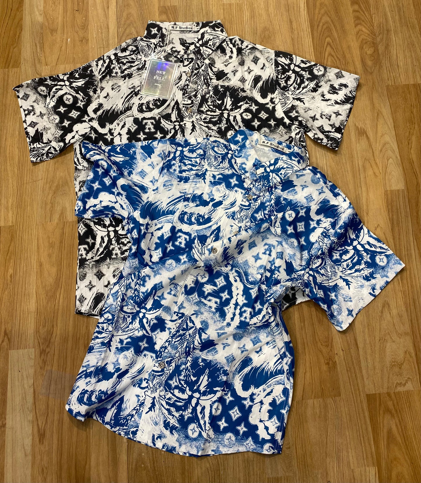 NF STUDIOS Black White Colour VL Print Premium Quality Half Sleeve Shirt 9310